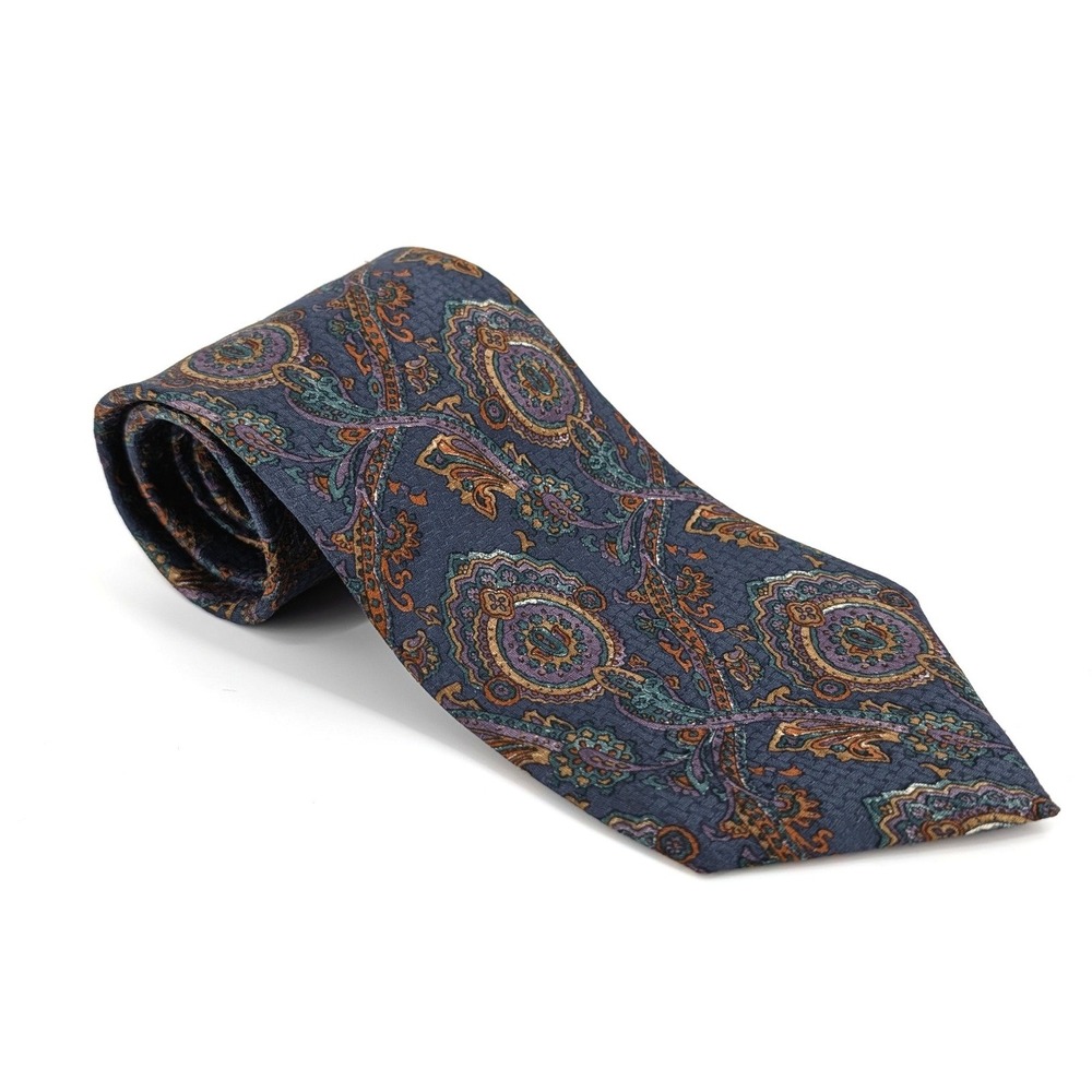 Christian Dior Monsieur Silk Tie Blue Paisley Medallion Italian‎ Fabric USA Made